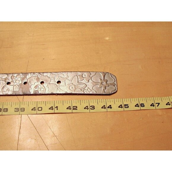 Fossil Bronze Metallic Floral Stamp Genuine Leather Belt Boho Dress Western Sz L - Picture 11 of 12